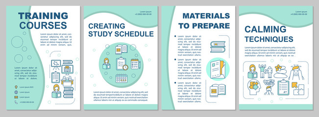 University entrance brochure template. Study schedule, materials. Flyer, booklet, leaflet print, cover design with linear icons. Vector page layouts for magazines, annual reports, advertising posters