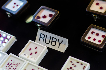 Faceted ruby stone for sale in the jewelry store.