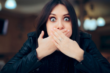 Nauseated Woman Feeling Sick at the Restaurant 