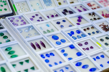 Different  faceted gemstone for sale in the jewelry store.