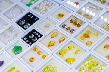 Different  faceted gemstone for sale in the jewelry store.