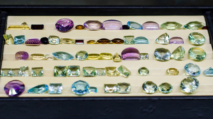 Different  faceted gemstone for sale in the jewelry store.