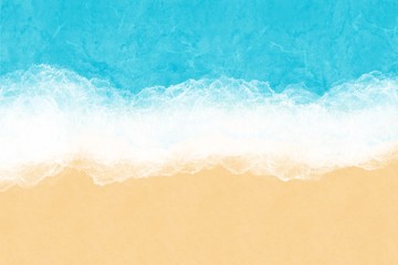 Fototapeta na wymiar Turquoise ocean water with sea foam and yellow sand, top view
