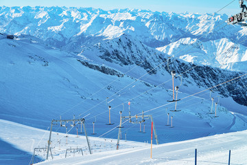 Panoramic view with Lifts on Hintertux Glacier in Austria