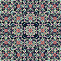 Pattern mandala kaleidoscope Abstract geometric colorful seamless background . Cross repeated squares and blocks background.