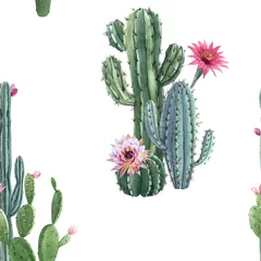 Foto op Canvas Beautiful vector watercolor cactus seamless pattern. Hand drawn stock illustrations. White background. © zenina