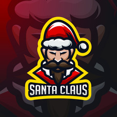 stock vector santa claus mascot logo illustration. logo, badge, esport logo, and emblem with modern illustration concept style.