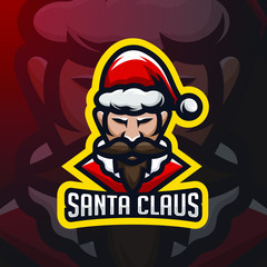 stock vector santa claus mascot logo illustration. logo, badge, esport logo, and emblem with modern illustration concept style.