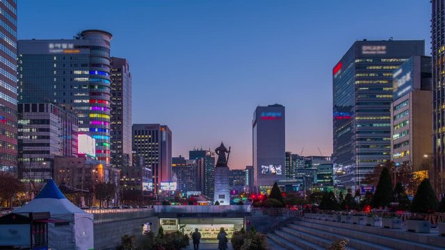 view of gwanghwamun plaza at night in seoul city south korea