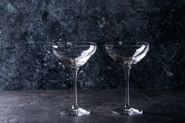 Variety of empty cocktail drinking glasses
