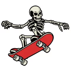 Gordijnen Skateboard skull skateboarding do the ollie trick  © bazzier