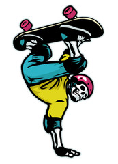 skull skater doing hand stand skateboarding trick © bazzier