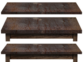 rusted metal table top or shelf isolated on white