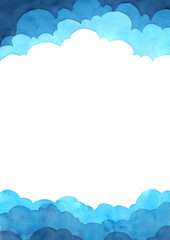 Abstract watercolor hand painting illustration in cloud concept. Bright blue wavy background. High resolution. Design for card, cover, print, web.