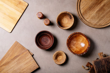 Fototapeta na wymiar Variety of empty wooden bowls