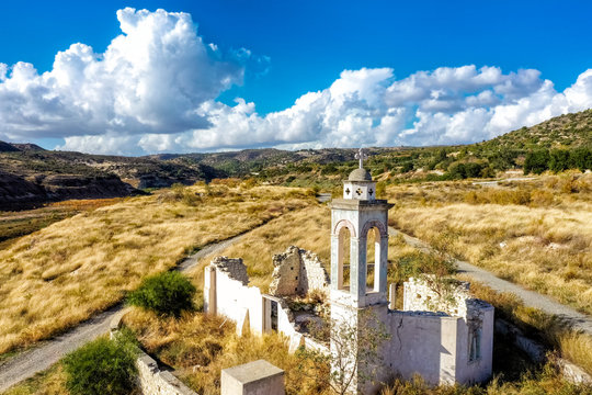 Ruined church of Ayios Nikolas in Kouris dam. Limassol District, Cyprus