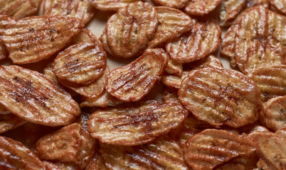 Background of crispy caramelized banana chips
