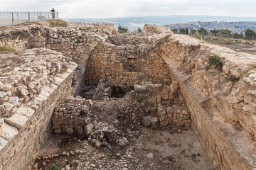 Archaeological excavations of the crusader fortress located on the site of the tomb of the prophet Samuel on Mount Joy near Jerusalem in Israel