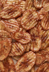 Background of crispy caramelized banana chips