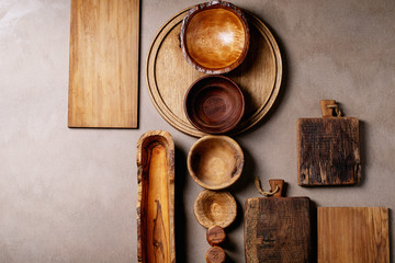 Fototapeta na wymiar Variety of empty wooden bowls