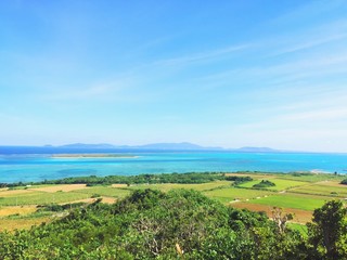 Fototapeta na wymiar landscape with blue sky and sea at okinawa japan