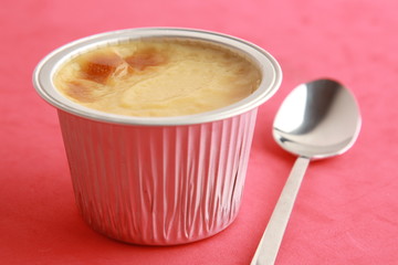 delicious egg flan in aluminum container