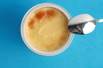 delicious egg flan in aluminum container