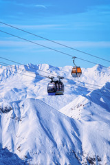 Fototapeta na wymiar Cable cars in Hintertux Glacier ski resort of Austria