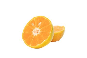 Orange with isolated white background .Oranges have antioxidants. Helps build collagen Helps to slow down aging. Helps to keep the skin healthy.