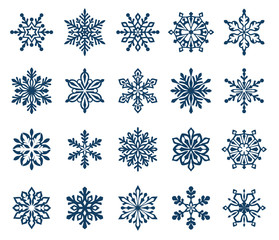 Set of decorative snowflake silhouettes isolated on white. New year holiday decoration Vector illustration