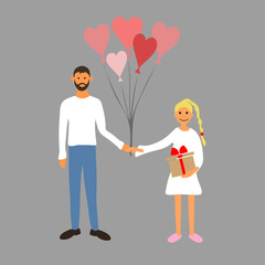 Couple in love. Vector illustration. Man and woman holding hands