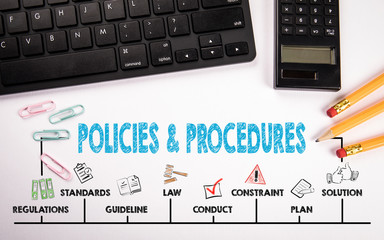 Policies and procedures Concept. Chart with keywords and icons