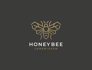 Fototapeta premium Minimal creative honey bee logo. Modern simple linear bee icon. Vector graphic template.