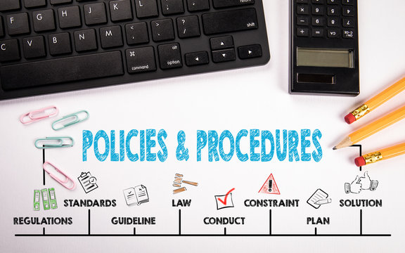 Policies and procedures Concept. Chart with keywords and icons