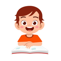 happy cute kid boy study with smile