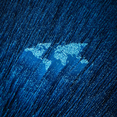 Fiber-optic world map concept / 3D illustration of glowing optical fibres forming map of world continents
