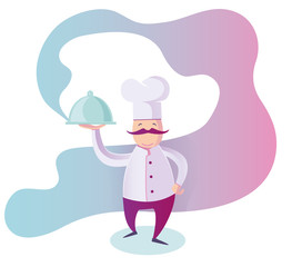 flat Illustration of a Funny Italian Chef Presenting His Specialty of The House