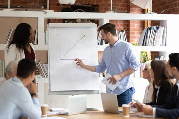 Diverse corporate staff take part in business training at boardroom
