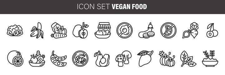 Simple collection of vegetarian food related line icons. Thin line vector set of signs for infographic, logo, app development