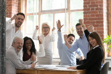 Businesspeople feels excited celebrating succeed business goal