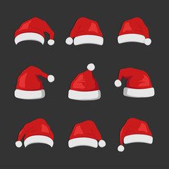 set of santa claus hats flat vector illustration