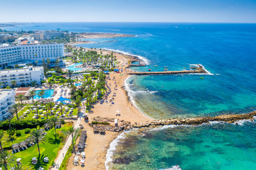 Panoramic view of the coastal resort in Geroskipou area, Paphos. Cyprus