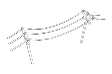 Power transmission high voltage pylon. Wireframe low poly mesh vector illustration