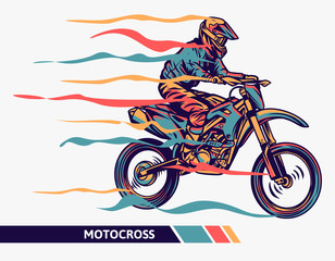 Fototapeta na wymiar Colorful artwork motocross illustration with motion fast graphic extreme sport