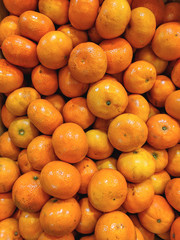 Fresh organic oranges on a market shelf
