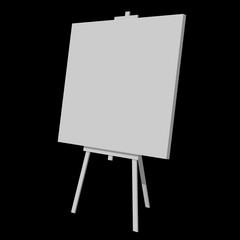 Blank white easel with canvas. 3d render on black background