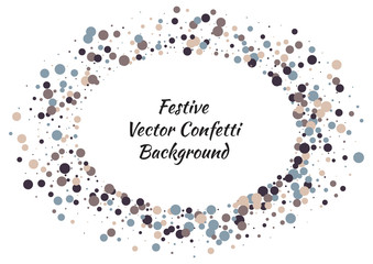 Festive color round confetti background. Abstract frame confetti texture for holiday, postcard, poster, website, carnivals, birthday and children's parties. Cover confetti mock-up. Wedding card layout