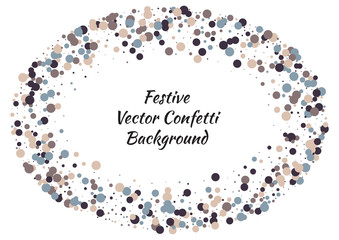 Festive color round confetti background. Abstract frame confetti texture for holiday, postcard, poster, website, carnivals, birthday and children's parties. Cover confetti mock-up. Wedding card layout