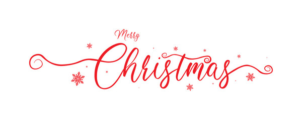 Merry christmas red calligraphy to winter holiday design with snowflake design, vector illustration.