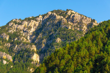 Rocks and trees against the sky